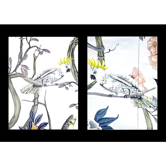Light Gray Chinoiserie/Botanical Anthropologie Chloe Wallpaper Mural, Birds and Monkeys, 7 Panels For Sale - Image 8 of 15