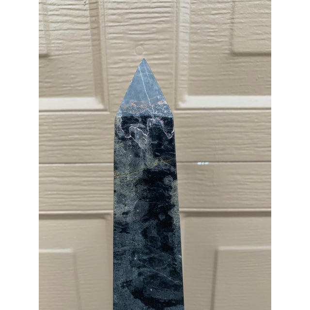 Neoclassical Grand Tour Solid Marble Blue Obelisk With Dramatic Veining For Sale - Image 4 of 10