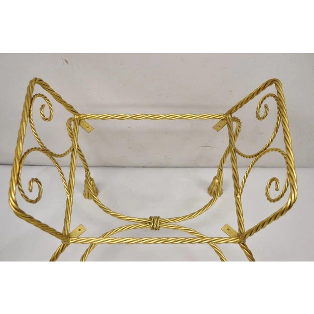 Hollywood Regency Vintage Italian Hollywood Regency Gold Gilt Iron Rope Tassel Vanity Bench Chair For Sale - Image 3 of 11
