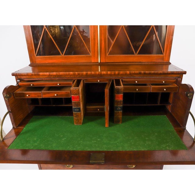 Antique George III Inlaid Flame Mahogany Secretaire Bookcase, 1815 For Sale - Image 13 of 18