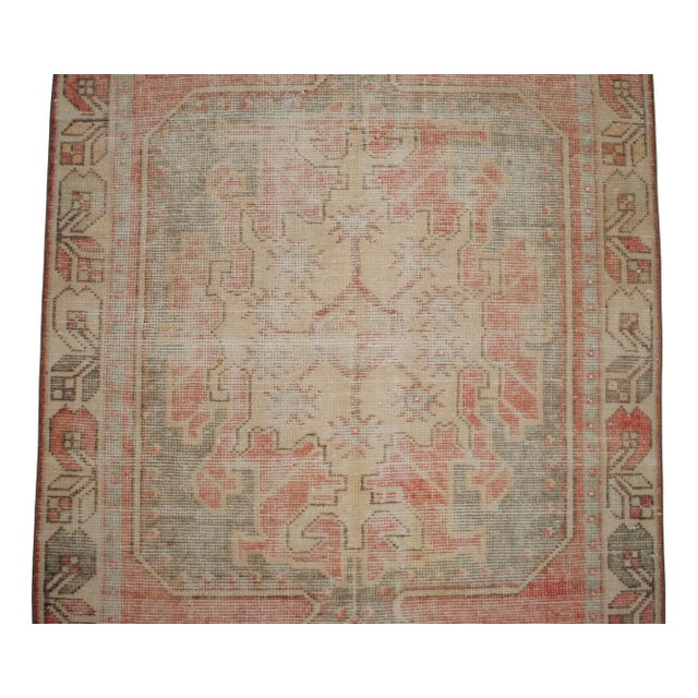 Rose Distressed Area Rug Hand Knotted Soft Color Oushak Rug - 3'7'' X 7'11'' For Sale - Image 8 of 11