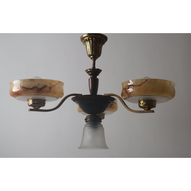 Danish Art Deco Chandelier with Alabaster-Look Glass Bowls For Sale - Image 10 of 18