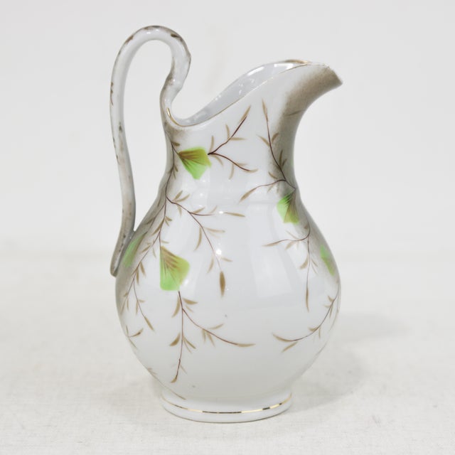 Victorian Vintage Hand-Painted Porcelain Pitcher & Cup Set – Floral Art Nouveau Design For Sale - Image 4 of 11