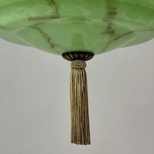 Green Marbled Opaline and Burnished Brass Pendant with Tassel, Germany, 1930s For Sale - Image 14 of 17