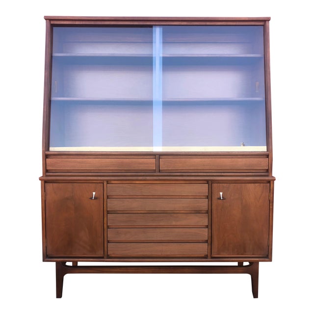 Mid Century Walnut China Hutch by Stanley Furniture Chairish