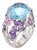 Blue Topaz Amethyst Cocktail Ring Sz 7 18k White Gold Flowers Vines Fine Jewelry For Sale