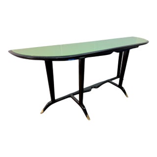 Italian Mid-Century Black Lacquered Wood and Green Glass Console, 1950s For Sale