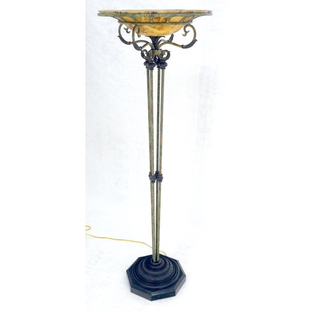 Traditional Large 24" Diameter Onyx Shade Black Marble Maitland Smith Floor Lamp MINT For Sale - Image 3 of 15