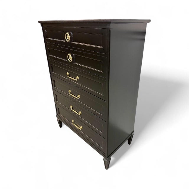 Mid-Century Modern Vintage Henredon Italian Style Black High Chest For Sale - Image 3 of 10