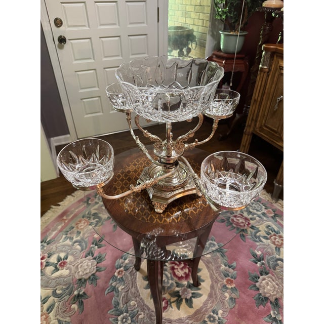 Mid 20th Century Antique Silver-Plated and Cut-Crystal Epergne Center Piece For Sale - Image 12 of 14