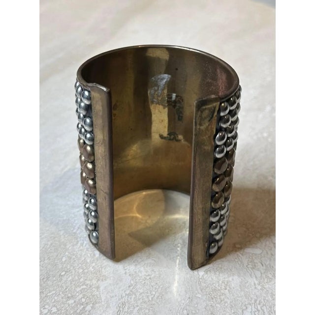 Copper Vintage Boho Studded Silver & Brass Bangle For Sale - Image 8 of 12