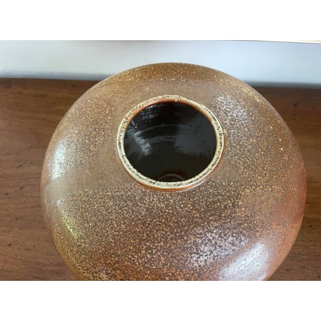 Early 21st Century Boho Signed Studio Pottery Vase, Large Organic Modern Ceramic Vessel, Earth Tone Glaze, 13” Wide For Sale - Image 10 of 12