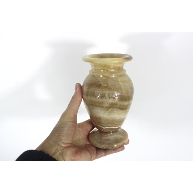 Vintage amber and cream onyx marble vase with beautiful, amber veining. This is just stunning and very heavy solid stone....
