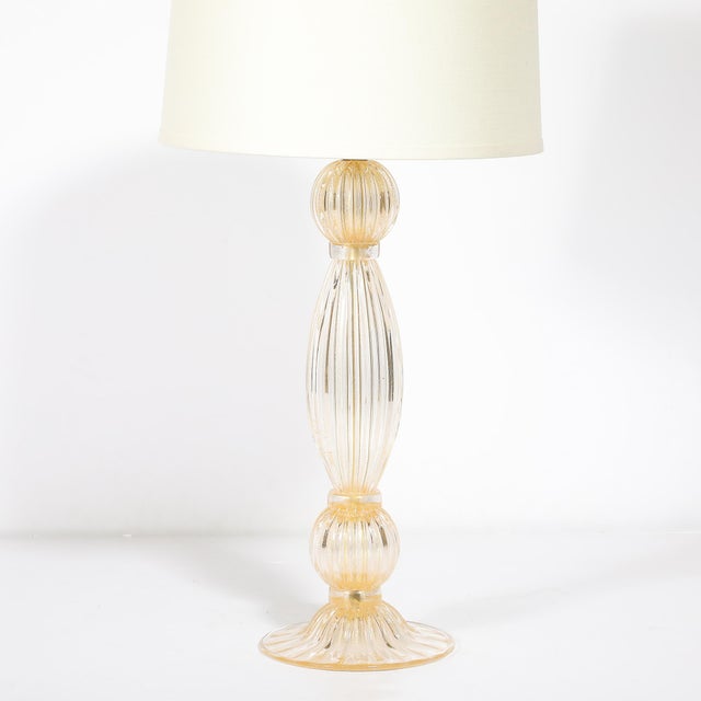 Pair of Modernist Reeded Translucent Glass Table Lamps With 24-Karat Gold Flecks For Sale - Image 4 of 13