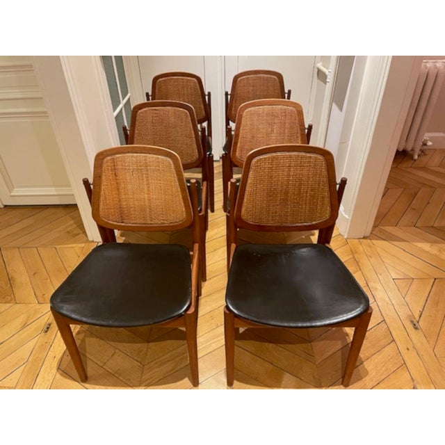 Danish Model FD 187 Chairs in Teak, Cane and Leather by Arne Vodder for France & Son, 1956, Set of 6 For Sale - Image 6 of 18