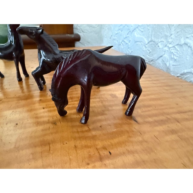 Rustic Vintage Carved Dark Wood Horse Figurines, Set of 5 Miniatures For Sale - Image 3 of 9