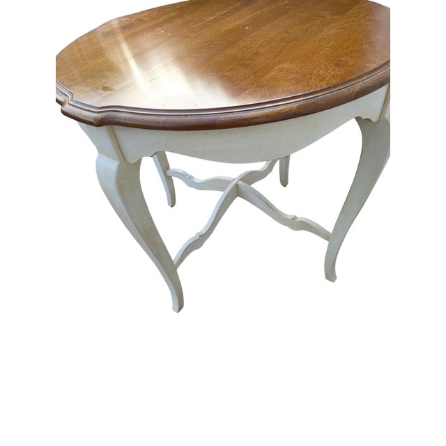 1990s Vintage Ethan Allen French Country End Side Cookie Corner Table Distressed Finish 646 For Sale - Image 5 of 14