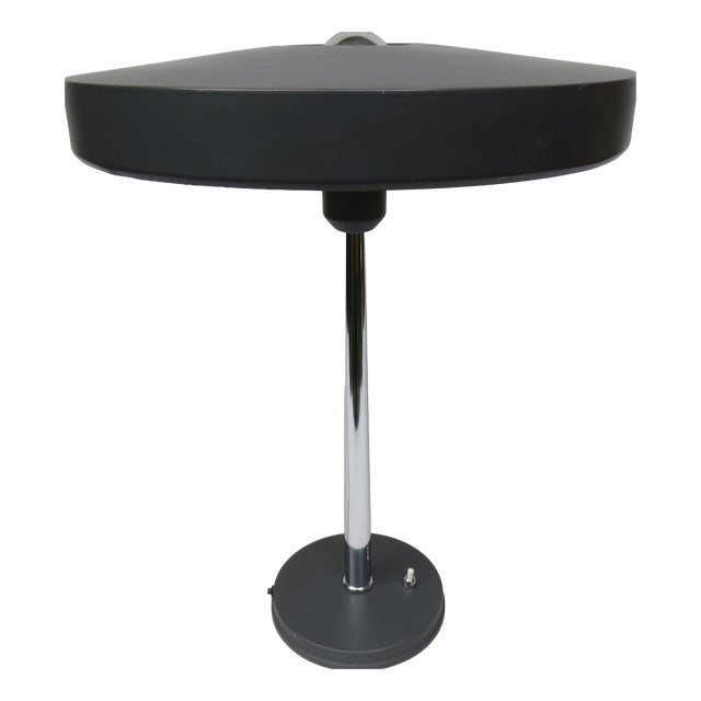 Chrome-Plated and Dark Grey Major Table Lamp by Louis Kalff for Philips, 1960s For Sale