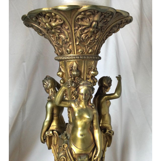 1900 Bronze and Marble Large Garniture Lamps - a Pair For Sale - Image 15 of 16