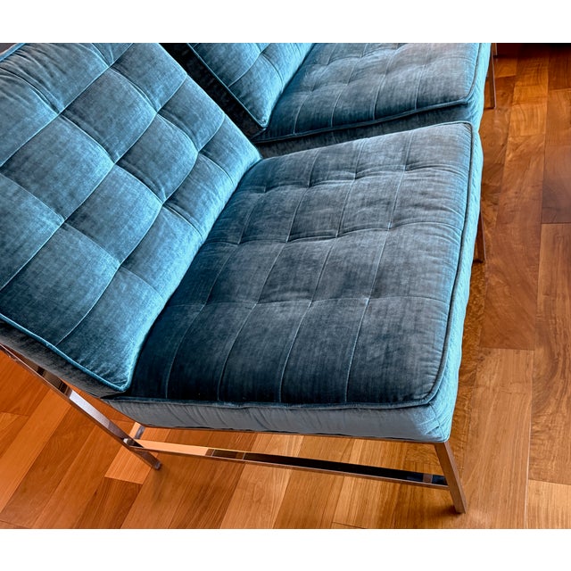 Modern Mitchell Gold + Bob Williams Major Chairs in Iridescent Aquamarine Velvet, Pair For Sale - Image 3 of 7