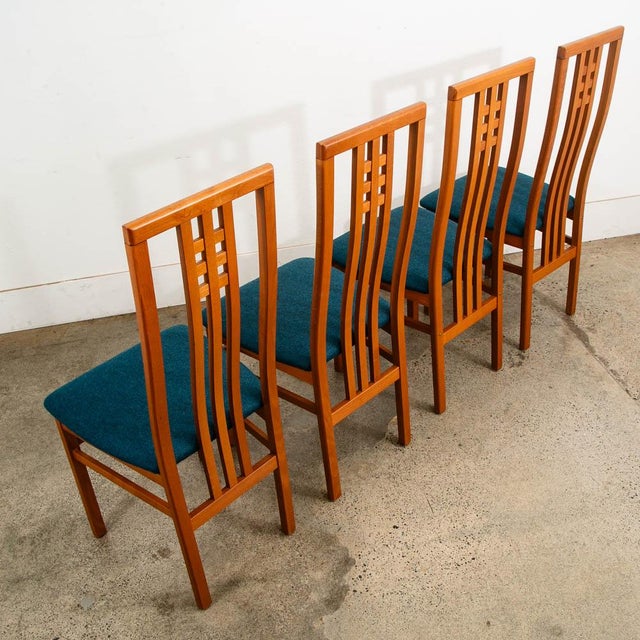 Mid Century Modern Dining Chairs 6 High Back Set MCM Ims SRL Italy Blue 70s Tall For Sale - Image 10 of 11