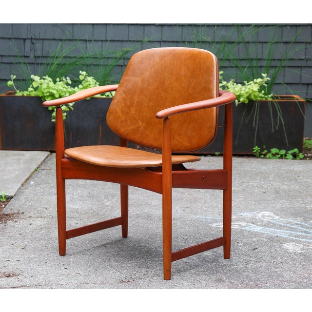 1960s Mid-Century Modern Arne Hovmand Olsen Teak Back Chair | Chairish