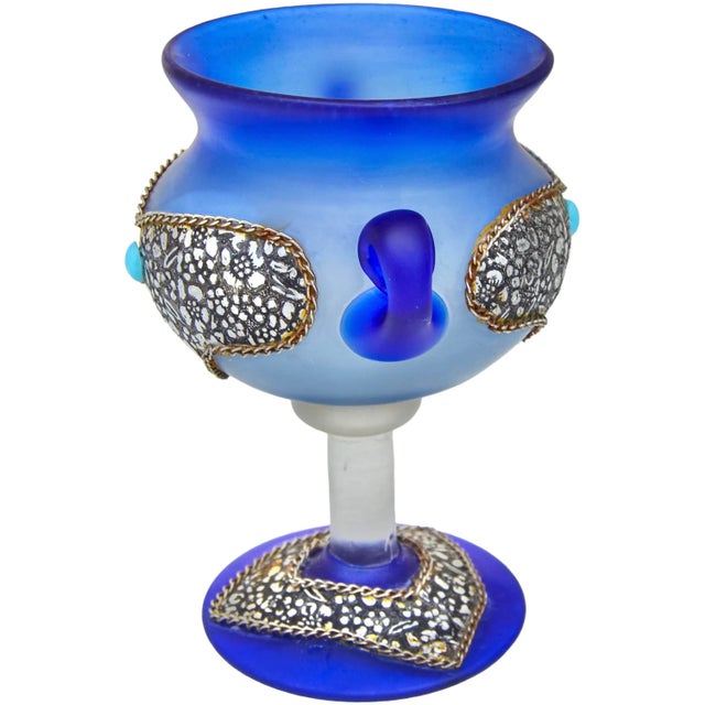 Mid 20th Century Handmade Blue Moroccan Inlaid Glass Accent For Sale - Image 4 of 6