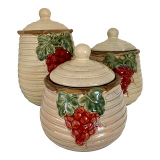 Vintage Majolica Beehive Canisters - Set of 3 For Sale