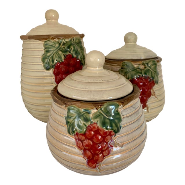 Vintage Majolica Beehive Canisters - Set of 3 For Sale