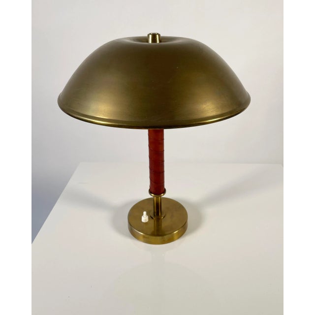 Swedish Modern Brass and Leather Desk Lamp by Harald Notini for Böhlmarks, 1950s For Sale - Image 10 of 10