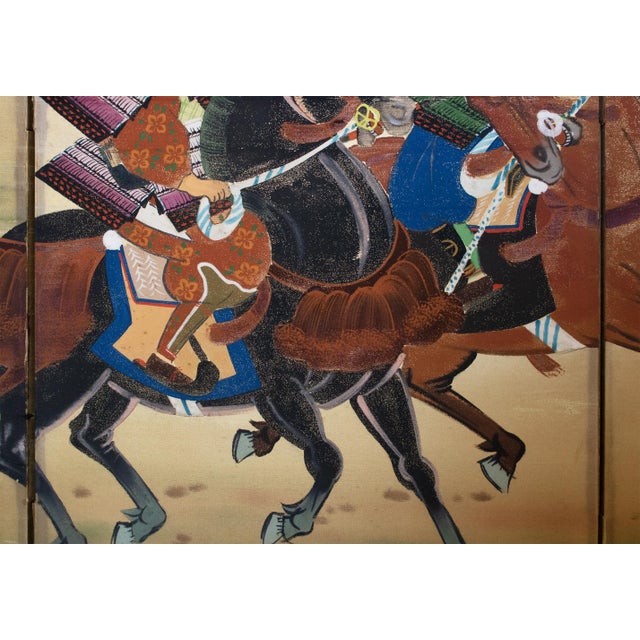 "Samurai", C. 1950s Showa Era Japanese Silk Byobu Screen For Sale - Image 11 of 18