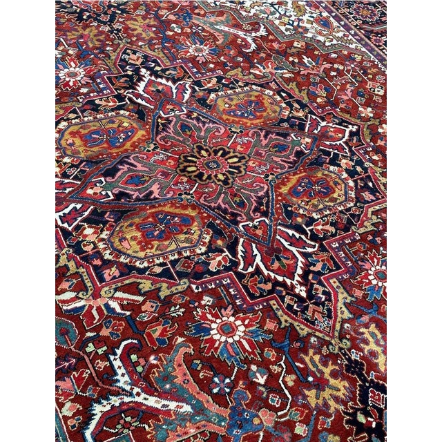 Textile 1940s Old Persian Heriz Area Rug 9’10” X 13’0″ For Sale - Image 7 of 12
