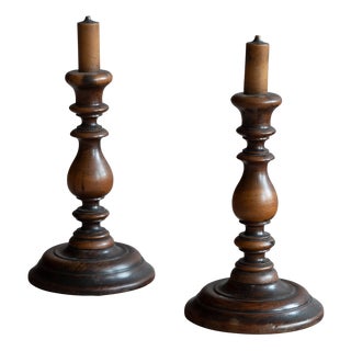 Antique Fruitwood Candlesticks, 1800, Set of 2 For Sale