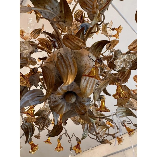 Gorgeous Italian Painted Metal & Murano Glass 8 Arm Chandelier For Sale In Philadelphia - Image 6 of 10