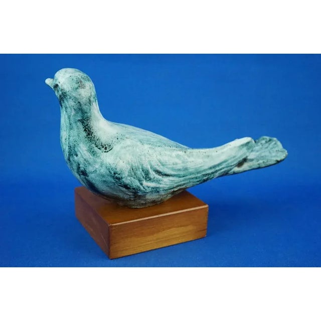 1980s Ceramic Dove Sculpture with Wooden Base by Giuseppe Rossicone, Italy, 1970s For Sale - Image 5 of 18