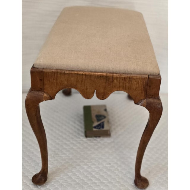 Queen Anne Antique Queen Anne Style Upholstered Stool With Cabriole Legs For Sale - Image 3 of 7