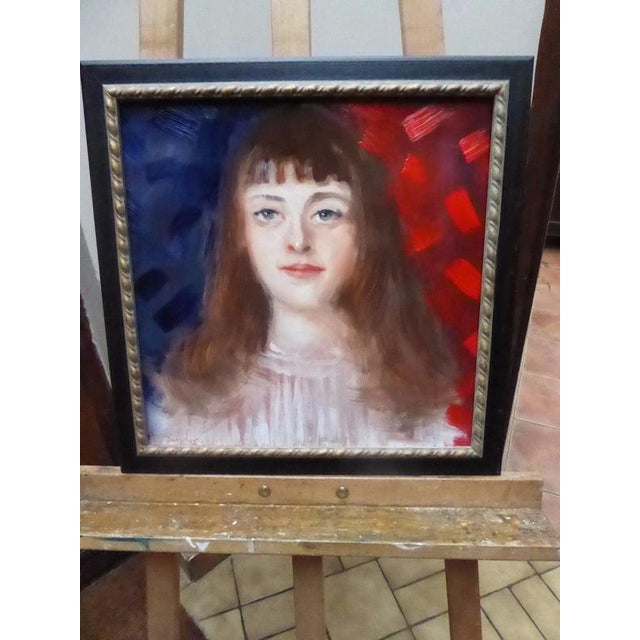 Fine Impressionist Oil on Board Portrait of a Lady by Mark Barnden, circa 1995 Material: Oil on Board, Wood, Gilt A...