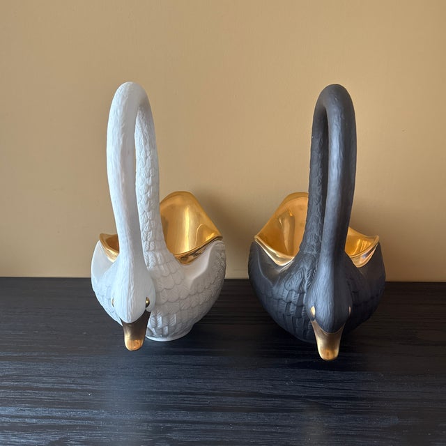 Vintage Set of 2 L’Object Black and White Swan Bowls - Large Size For Sale In Boston - Image 6 of 10