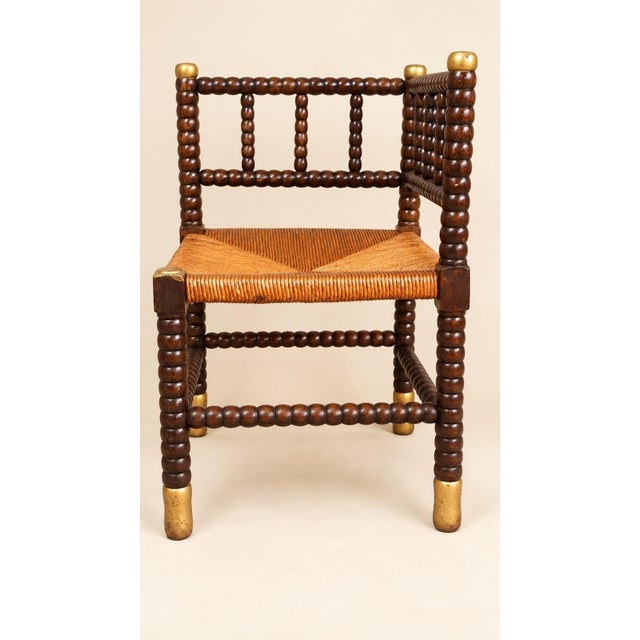 19th Century Louis XIII Style Fireside Chair in Turned Wood and Woven Rush For Sale - Image 3 of 15