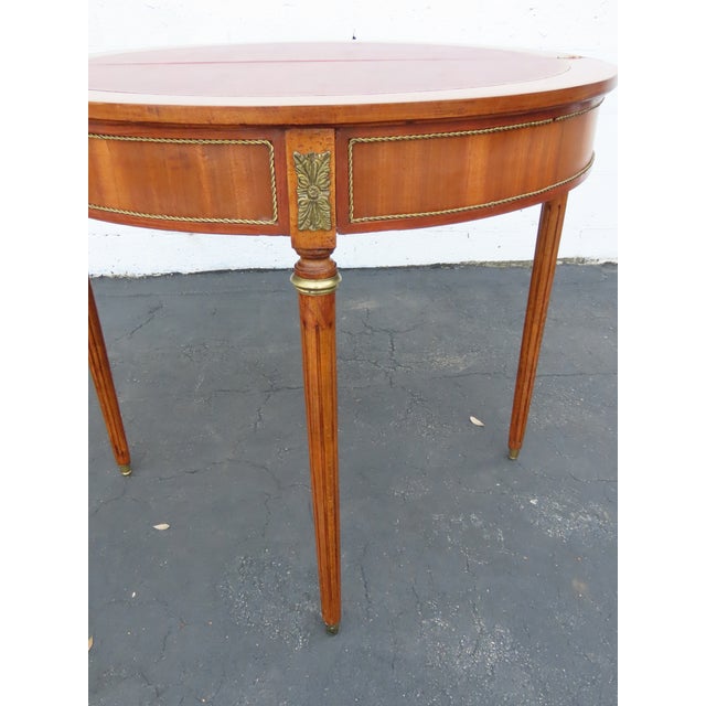 French Demilune Inlay Leather Top Console Flip Top Card Table 6916 For Sale - Image 11 of 18