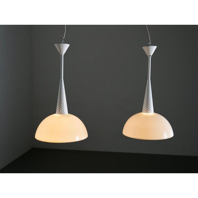 1960s Ceiling Lamps in Metal and Glass by Mathieu Matégot for Holophane, 1960s, Set of 2 For Sale - Image 5 of 11