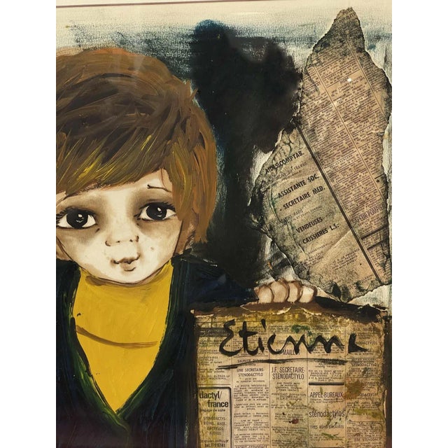Collage and Watercolor of a Newsboy by Roger Etienne For Sale - Image 4 of 8