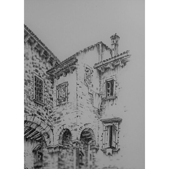 Black Toni Macchi, Views of a Mediterranean Village, 1978, Ink on Cardboard For Sale - Image 8 of 12