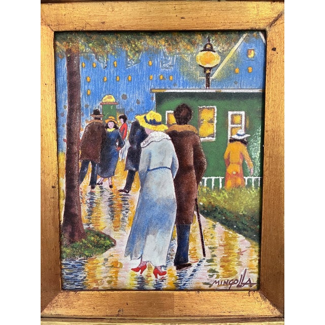 Vintage Signed Enamel on Copper Street Scene Painting by Mingolla For Sale - Image 4 of 6