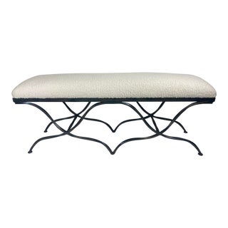 Late 20th Century Hand Wrought Iron Upholstered Bench For Sale