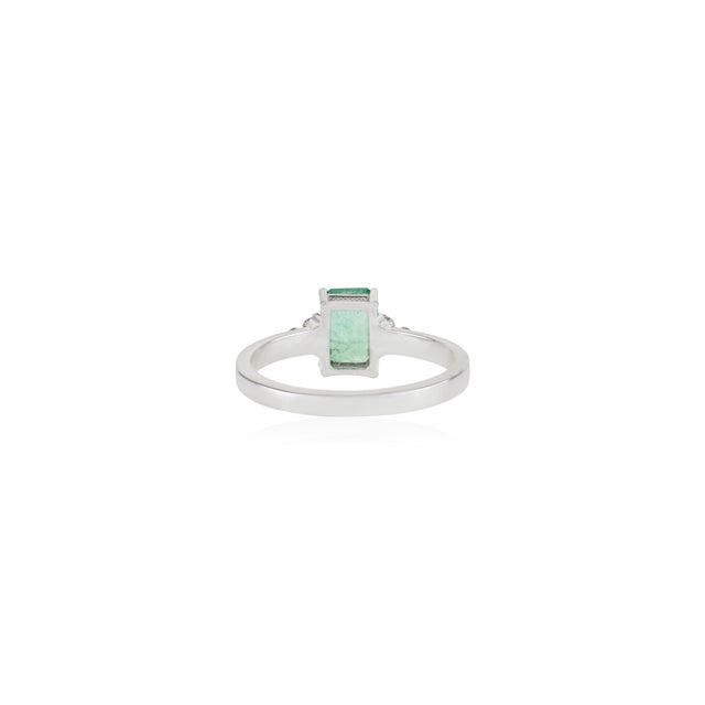 Not Yet Made - Made To Order Contemporary Emerald and Diamond Statement Ring in Solid Sterling Silver- Size 7 For Sale - Image 5 of 11