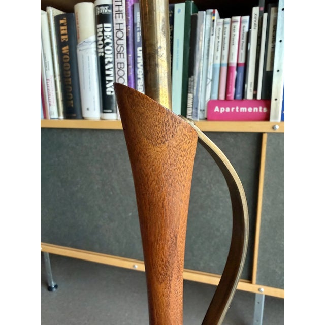 Wood Vintage Italian Alabaster Teak Wood Lamp Sculpture Light Danish Modern For Sale - Image 7 of 12