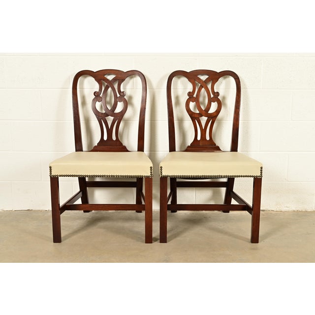 English Baker Furniture Georgian Carved Mahogany Side Chairs or Dining Chairs, Pair For Sale - Image 3 of 14