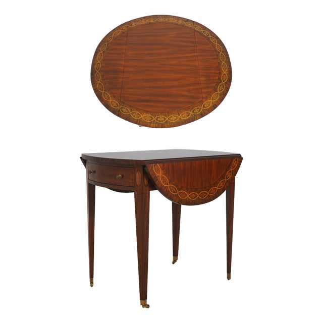 Maitland Smith Mahogany Inlaid 1 Drawer Pembroke Table For Sale