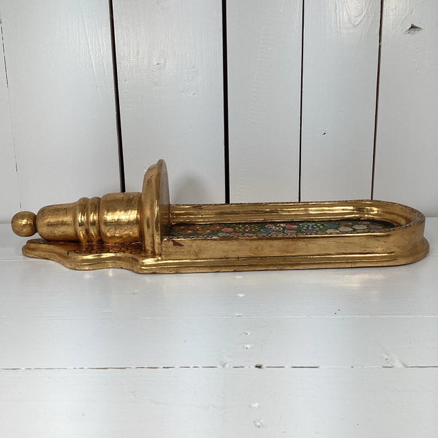 Pair of Vintage Mexican Hand Painted Folk Art Wall Shelves Santos Figures Floral Gilt Shelf For Sale - Image 4 of 12